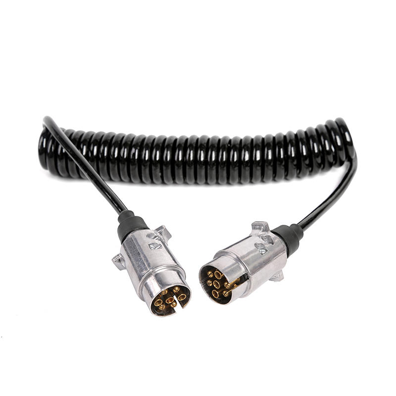 Bobina espiral PU preta de 7 pólos, 2 plugues JH01 5, comprimento do cabo 1m,2m,3m.....JH020-A