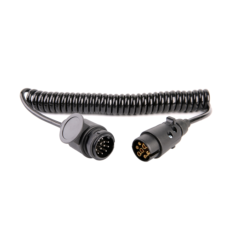 Bobina espiral PU preta de 7 pólos, 2 plugues JH003, JH008, comprimento do cabo 1m,2m,3m.....JH020-C
